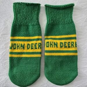 Vintage John Deere Knit Mittens Spell Out Green Yellow Tractor Farm Outdoor